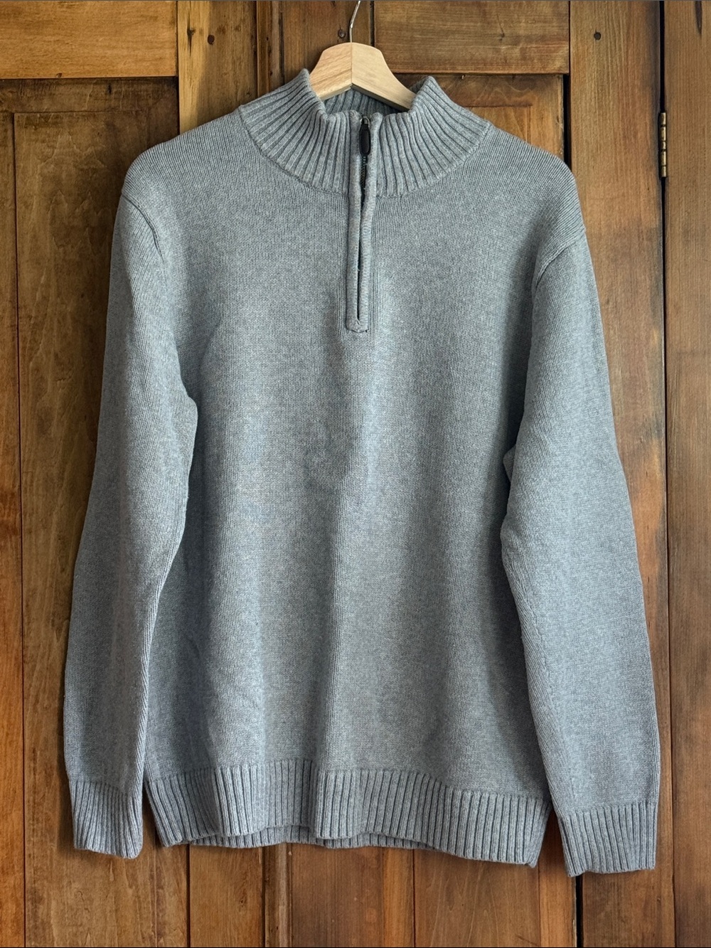 L.L. Bean Men's Large 100% Cotton Light Gray Zip-Front Sweater